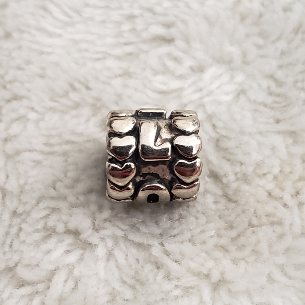 Vintage Silver "LOVE" Heart Border Charm Pandora Like
